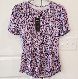 Fantastical Floral Short Sleeve Blouse in Lavender Mix